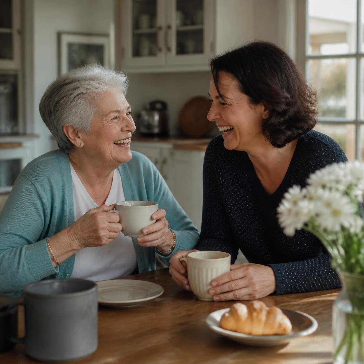 Two women sharing a warm cup of tea and conversation